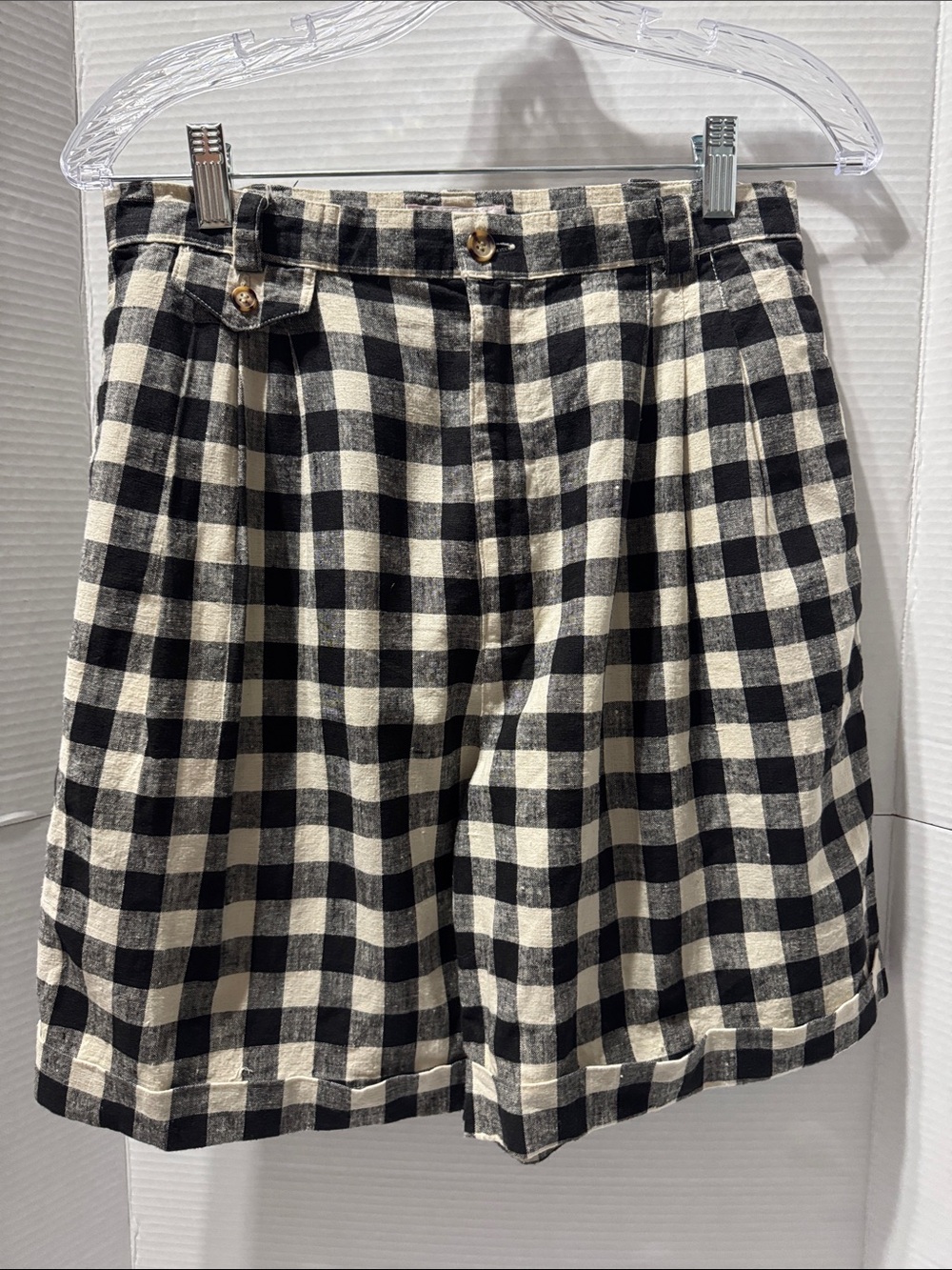 Vintage Black and White Plaid Linen Shorts